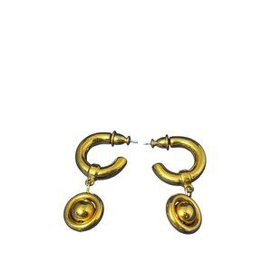 Vintage Liz Claiborne Open Hoop Earrings Bead Dangle Goldtone 1.5 inches